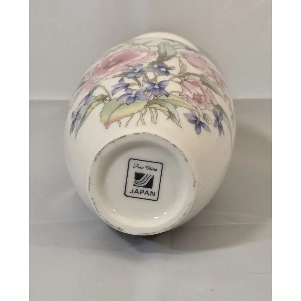 Vintage Japanese Fine‎ China Floral Vases Pair Gold Trim Mid Century Japan
